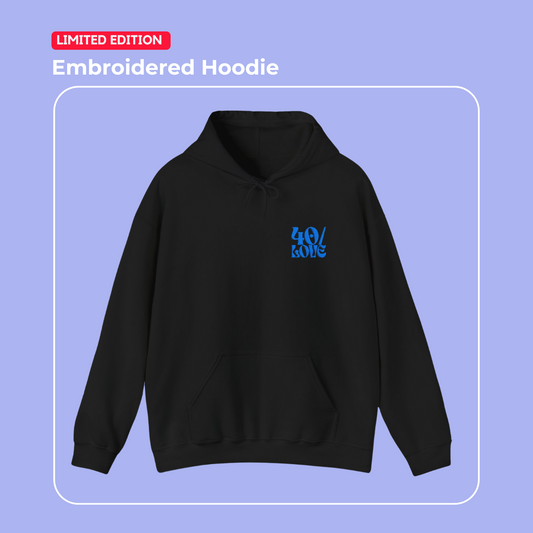 40/Love Hoodie - Embroidered Blue