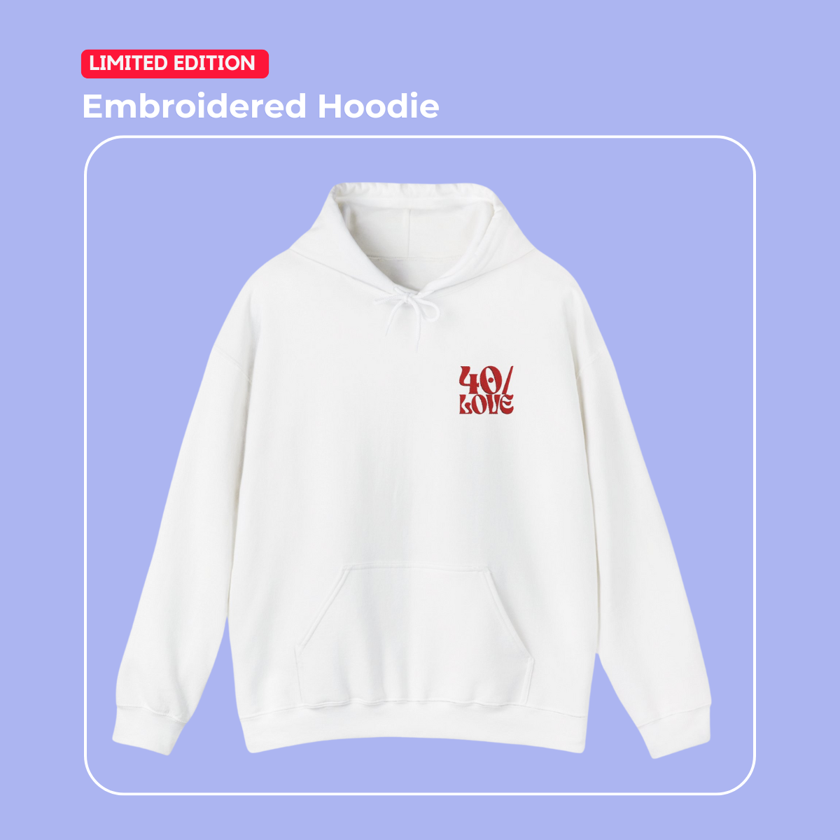 40/Love Hoodie - Embroidered Red
