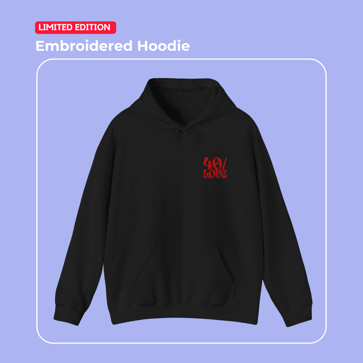 40/Love Hoodie - Embroidered Red